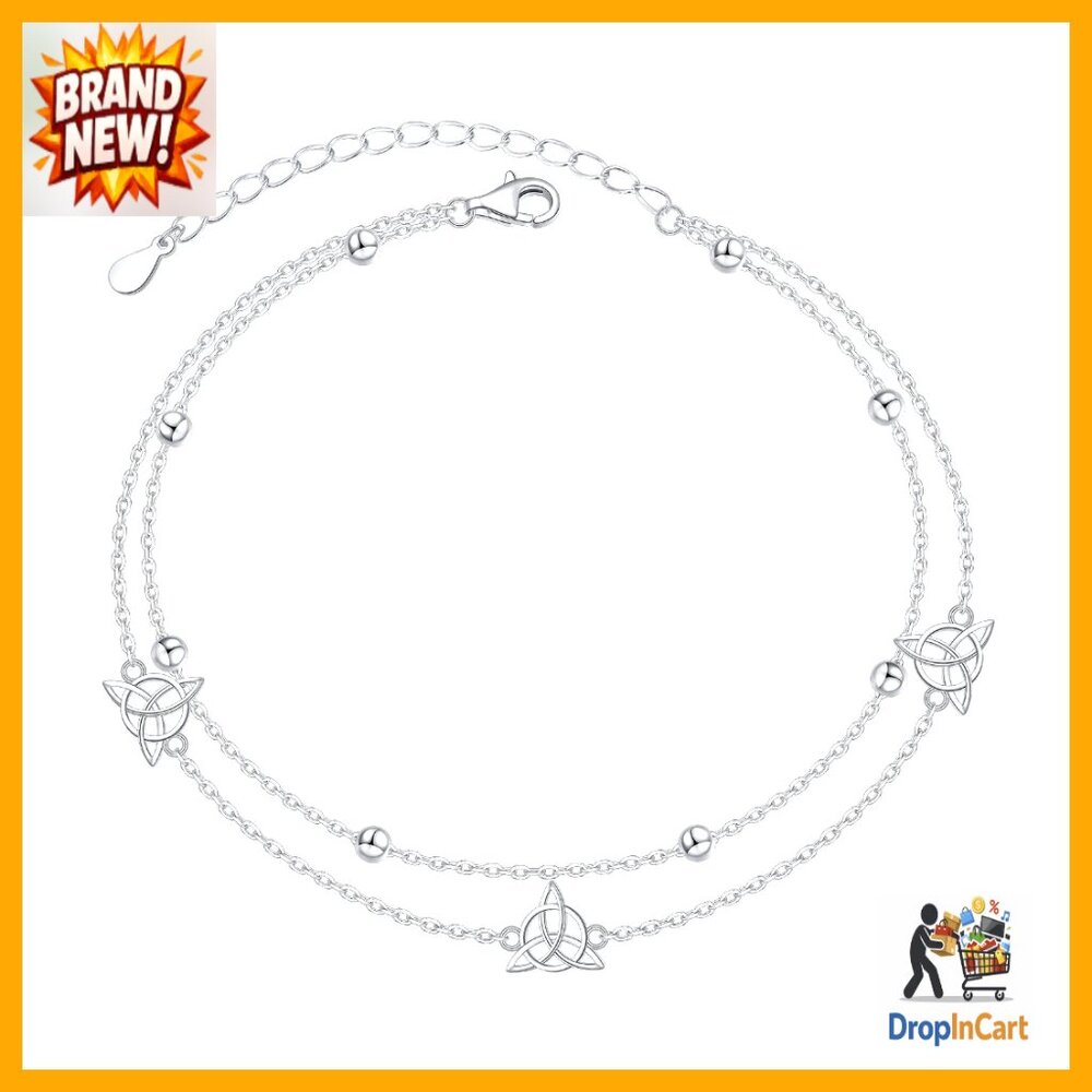 Sterling Silver Adjustable Anklet Layered Celtic Knot Evil Eye Bead Bracelet